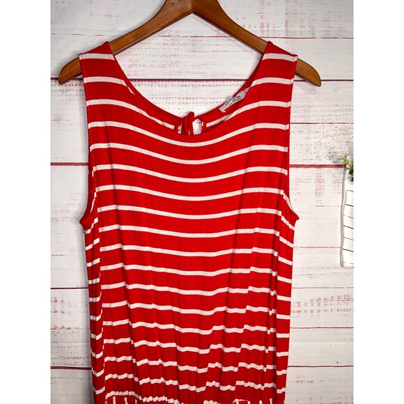 Zenana Red & White Striped Wide Leg Cropped Jumpsuit | Women's XL - Picture 3 of 6